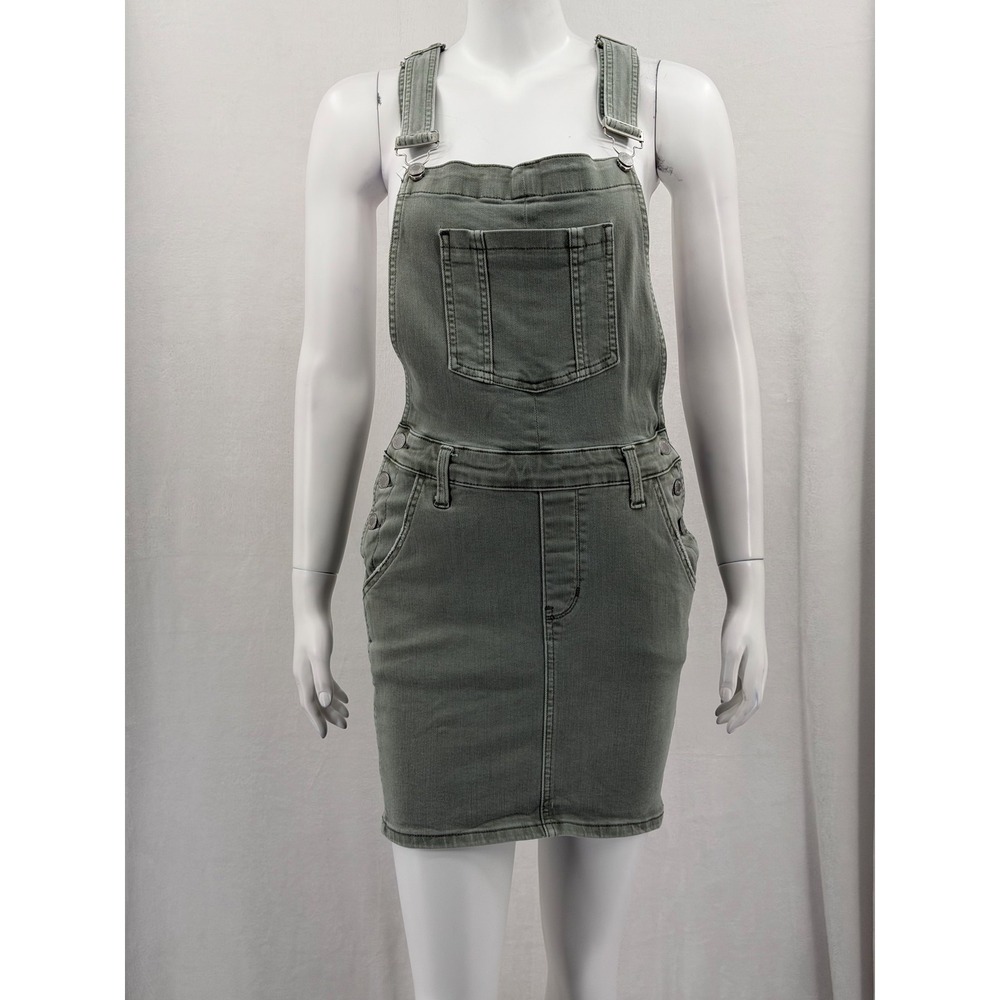 Judy Blue Overall Dress Womens Medium Green Denim Stretch Mini Festival Summer